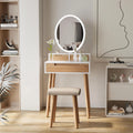 YU YUSING Make-uptafel met ledverlichting en spiegel, kaptafel met 3 laden, kruk, instelbare helderheid, 60 cm, make-up vanity voor kleine ruimtes