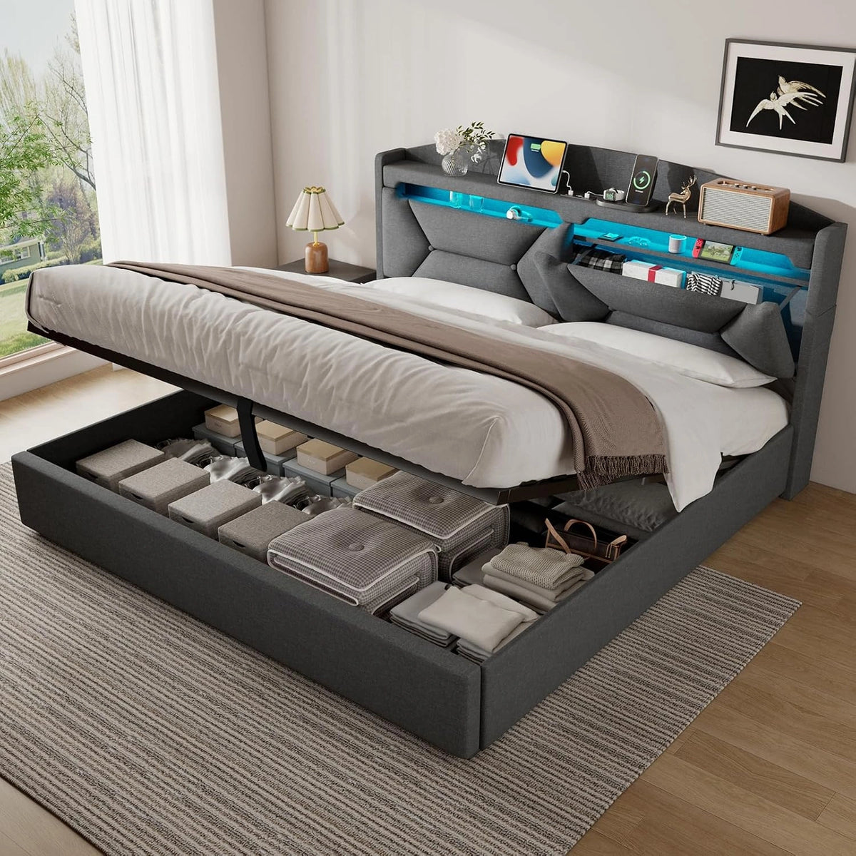 ZUUYEE Bett 180x200, Grau