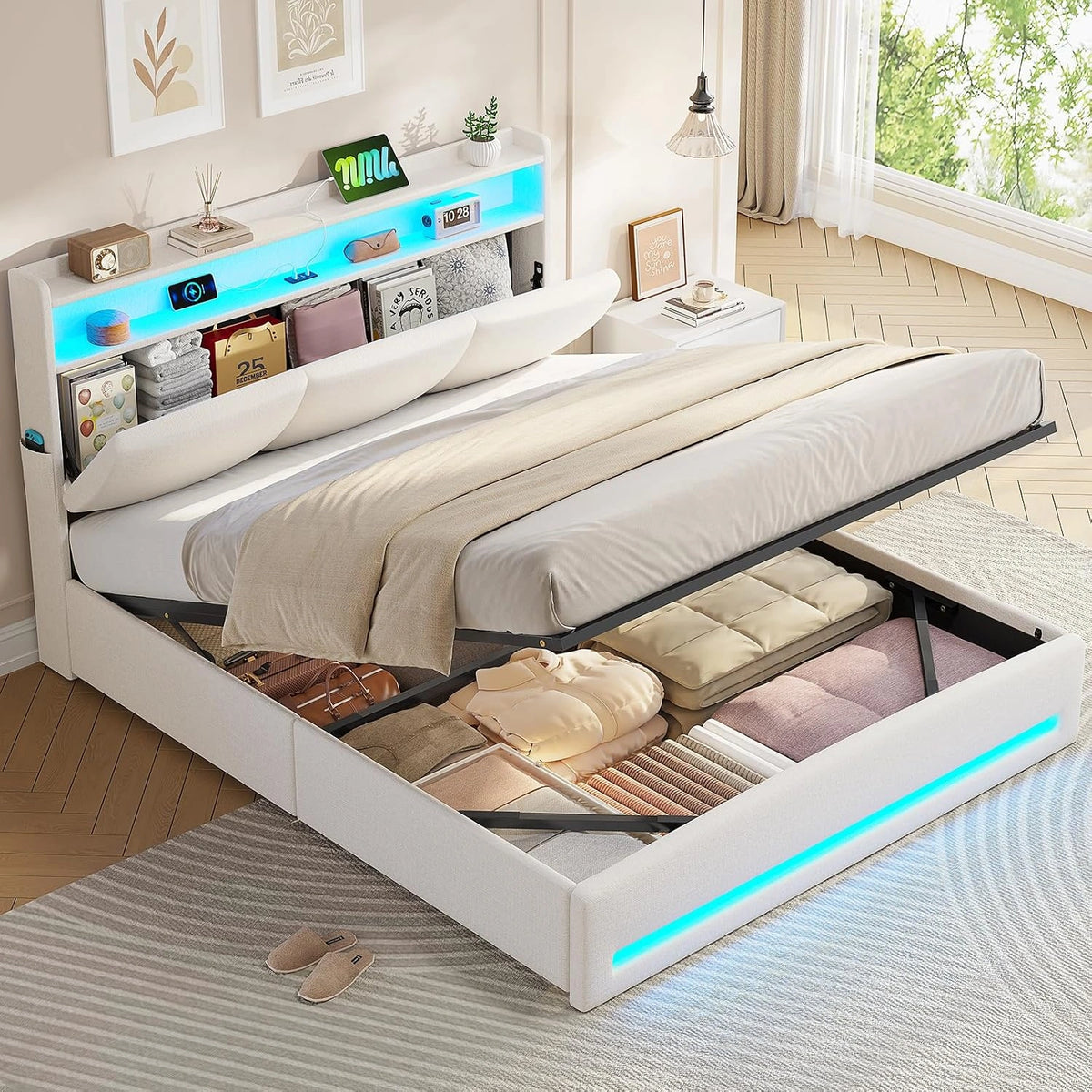 AOGLLATI Bett Polsterbett 140, Beige
