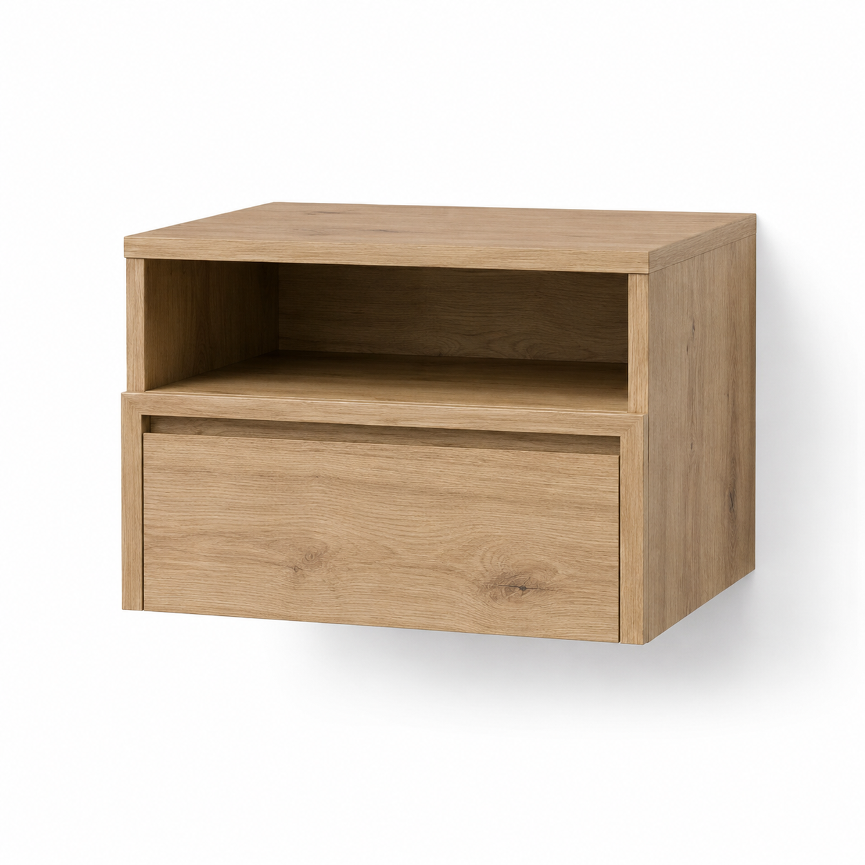 Schwebender Nachttisch Eiche Natur mit Schublade 45x35 cm