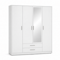 Drehtürenschrank Weiß mit Spiegel und Schubladen 180x210 cm