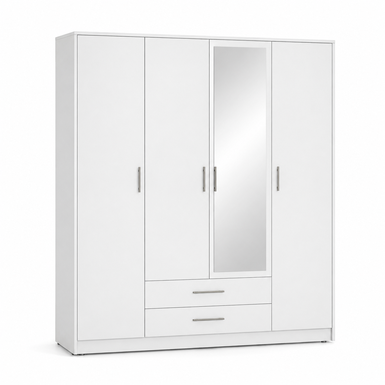 Drehtürenschrank Weiß mit Spiegel und Schubladen 180x210 cm