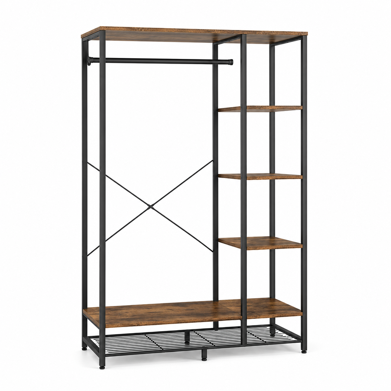 Offener Kleiderschrank Schwarz mit Holzablagen 120x190 cm