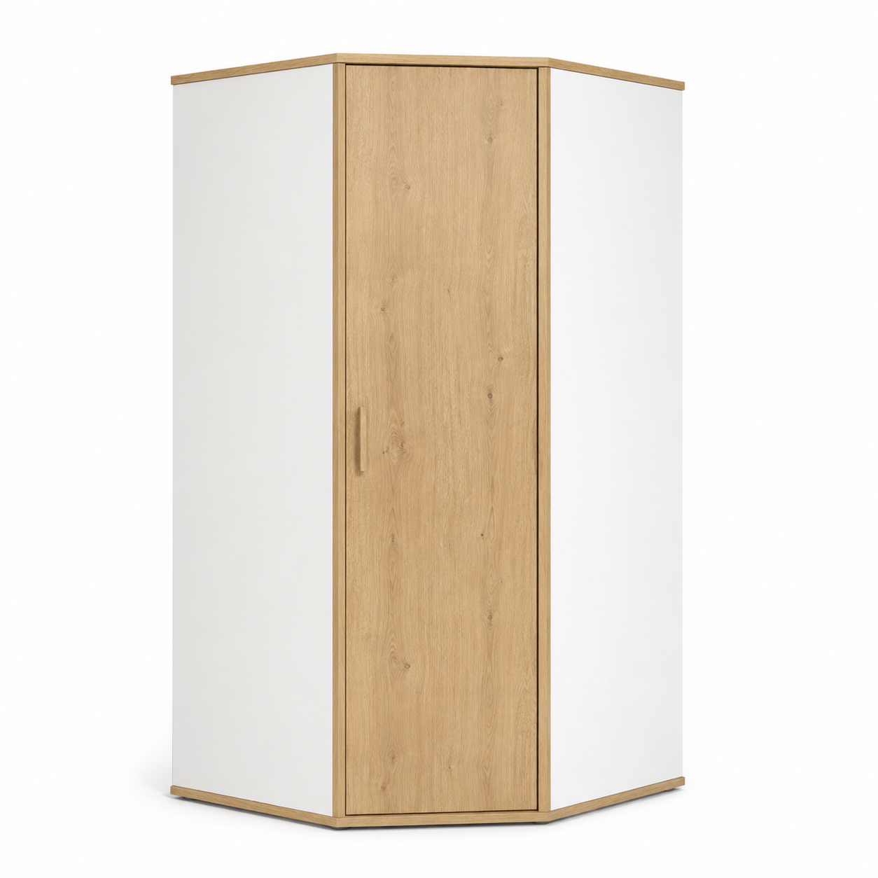 Kompakter Eckkleiderschrank Weiß und Eiche für kleine Räume 110x198 cm