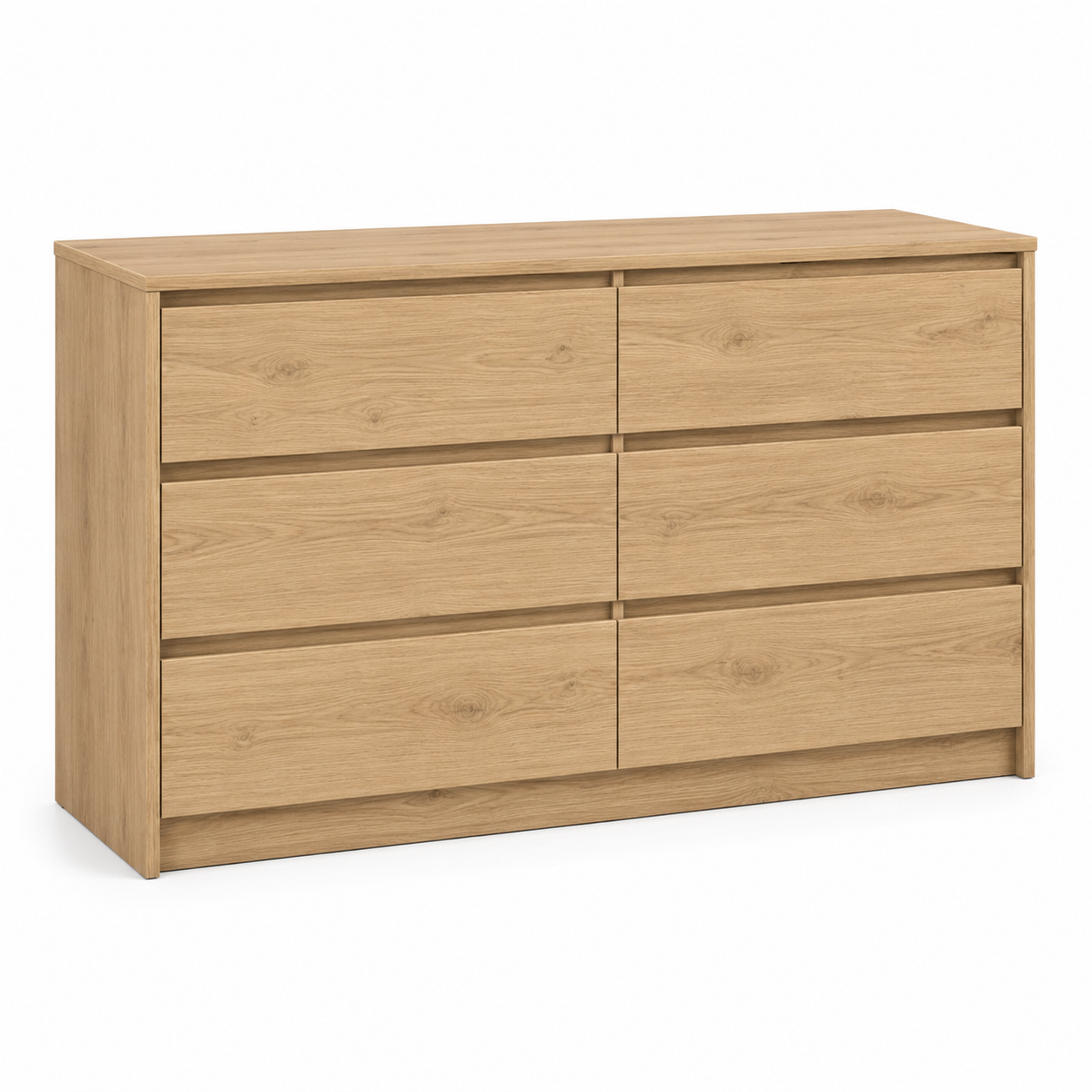Kommode Eiche Natur mit sechs Schubladen und Griffleisten 140x80 cm