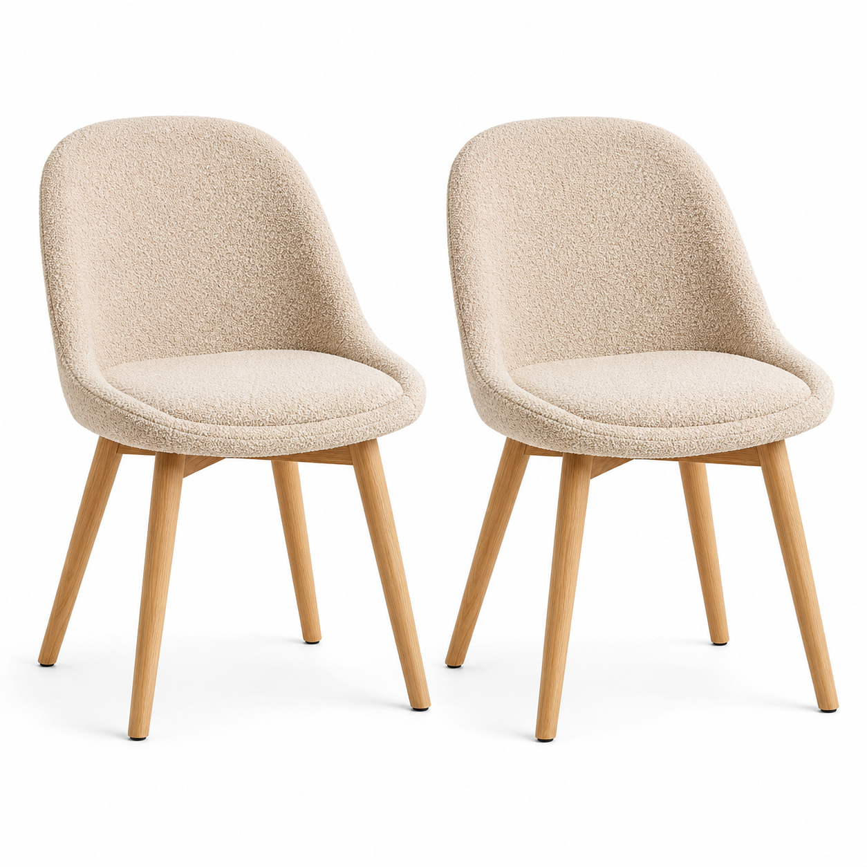 Esszimmerstuhl Beige mit Bouclé-Bezug und Holzbeinen 2er-Set