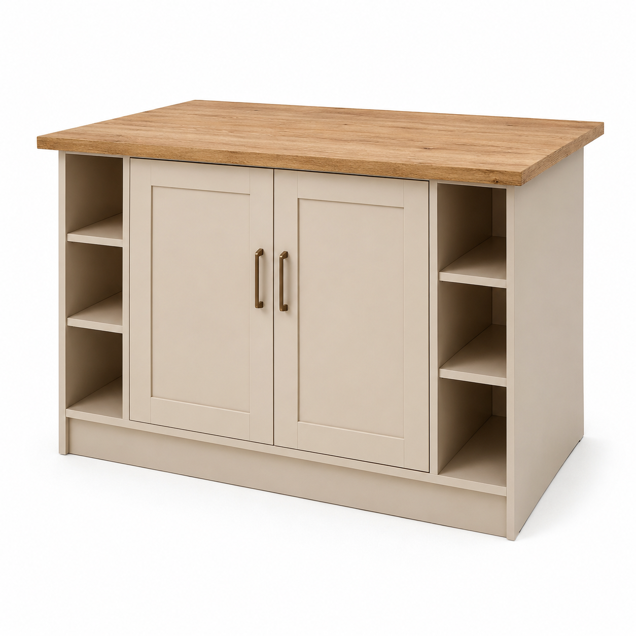 Kücheninsel Beige mit Arbeitsplatte in Eicheoptik 120x60 cm